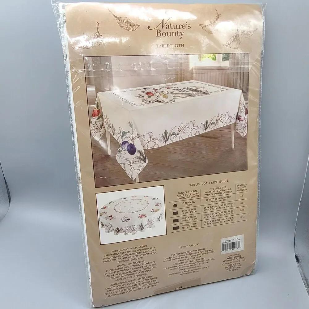 Portmeirion Nature's Bounty 70” Round Tablecloth Polyester White Fruits New